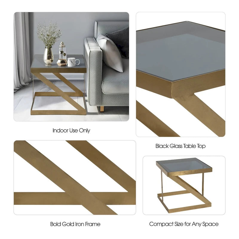 Sagebrook Home Modern Glam 20 Metal and Glass Gold and Black Side Accent Table - 22 x 22 x 20