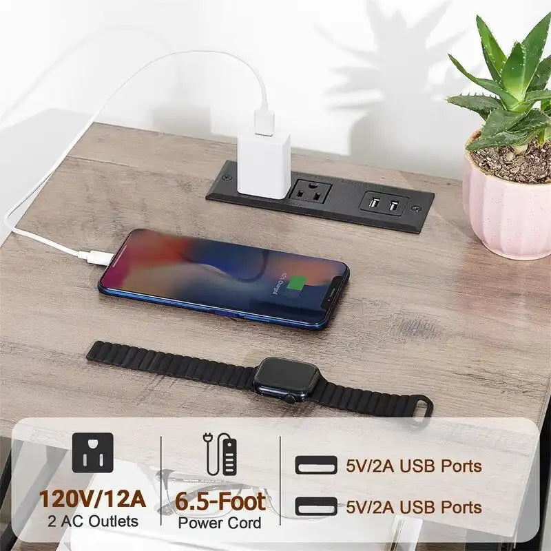 Black Nightstand with Charging Station - 15.7D x 13.8W x 23.8H