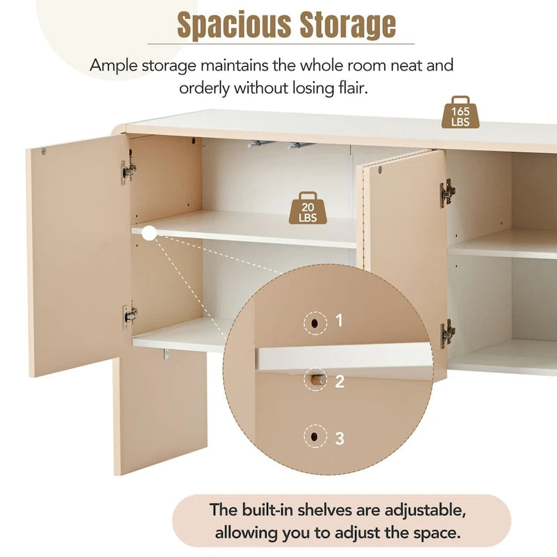 Minimalist Style 60L Large Storage Space Sideboard with 4 Doors and Rebound Device for Living Room and Entryway (Apricot Cream)