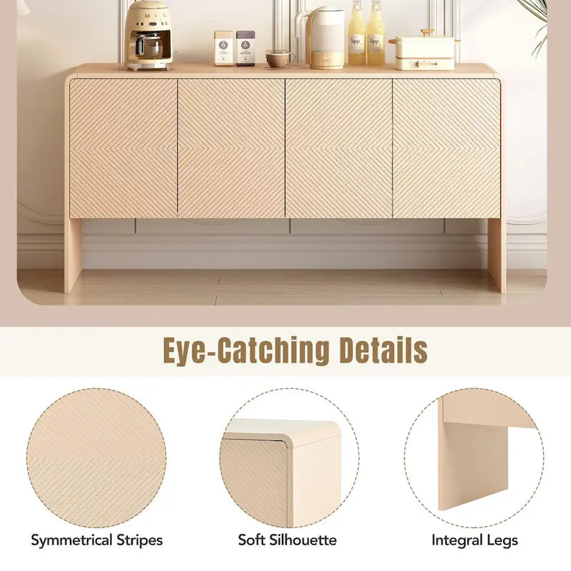 Minimalist Style 60L Large Storage Space Sideboard with 4 Doors and Rebound Device for Living Room and Entryway (Apricot Cream)