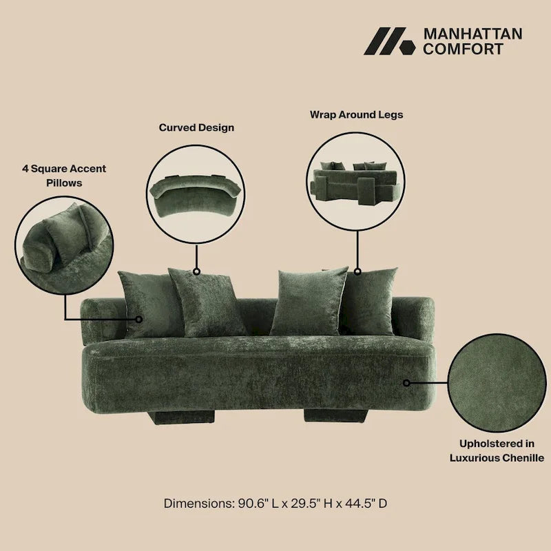 Manhattan Comfort 3 Piece Modern Verandah Chenille Multi Sofa Set