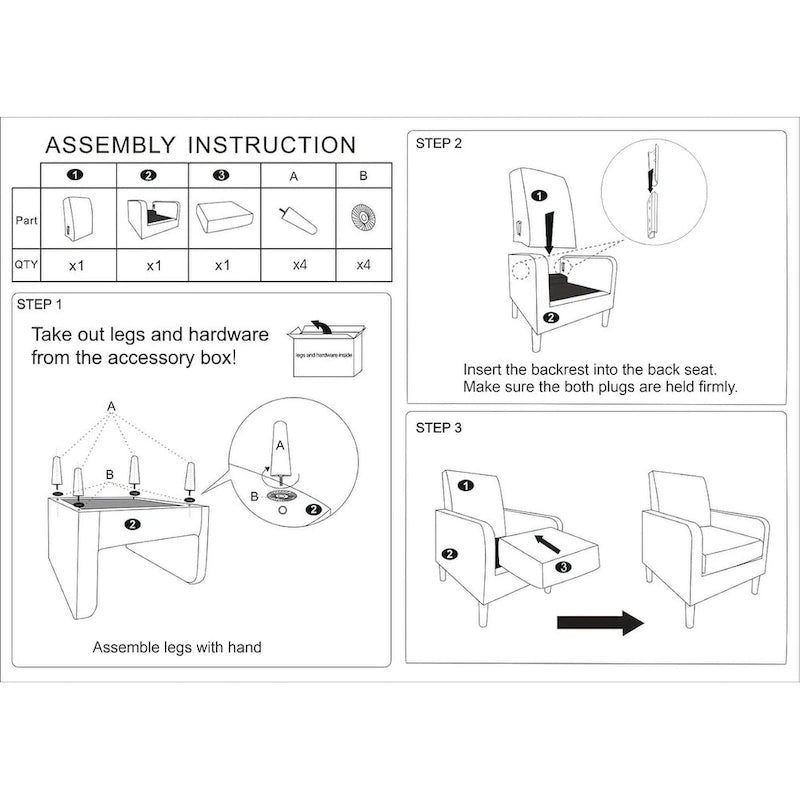 US Pride Furniture Minimalist Elegant Style Armchair with Solid Wood Frame Construction and New Soft Sponge