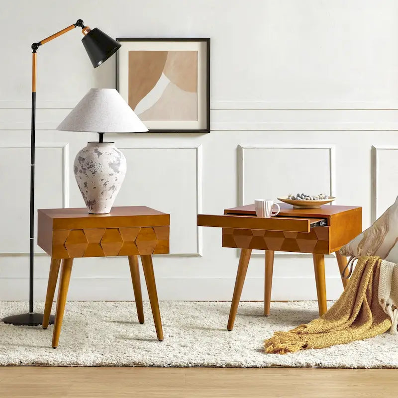 Julian Mid-century Modern End Table with Charging Station Set of 2 by HULALA HOME