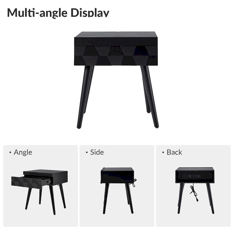 Julian Mid-century Modern End Table with Charging Station Set of 2 by HULALA HOME