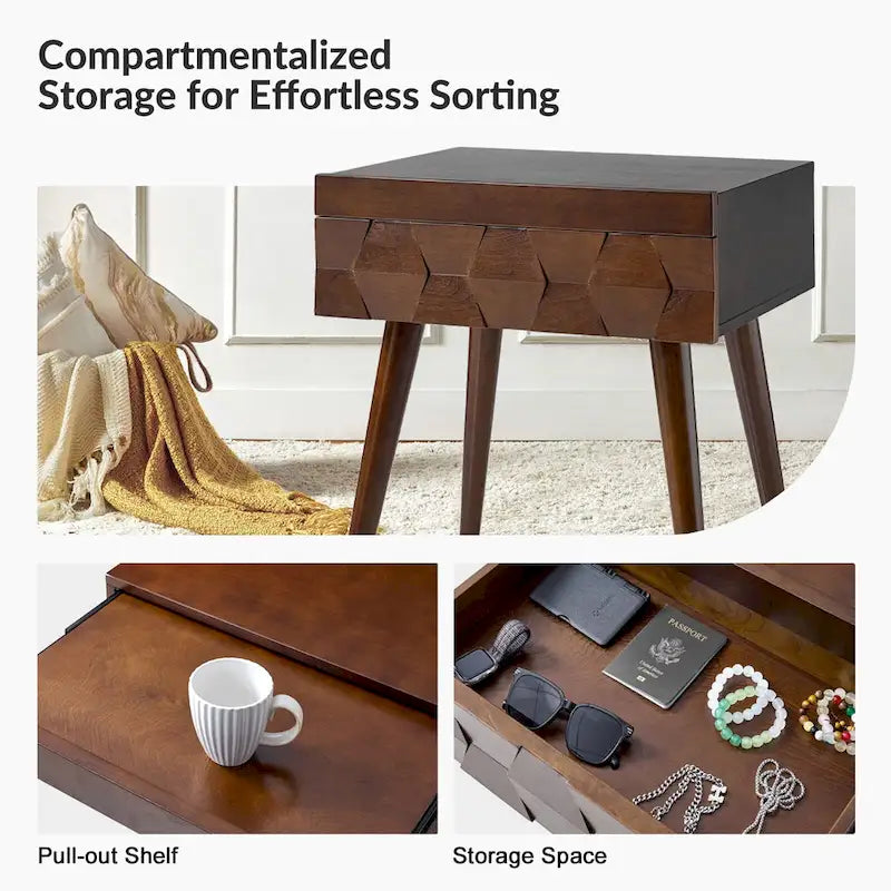 Julian Mid-century Modern End Table with Charging Station Set of 2 by HULALA HOME