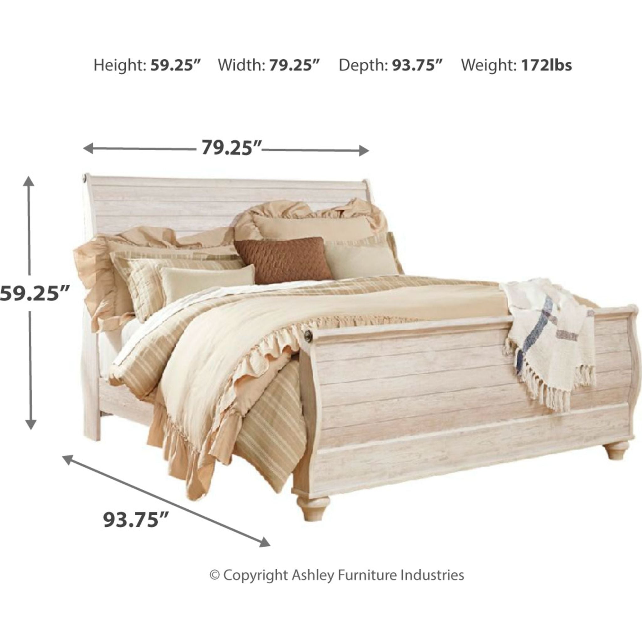 Willowton 5 Piece King Sleigh Bedroom - Whitewash