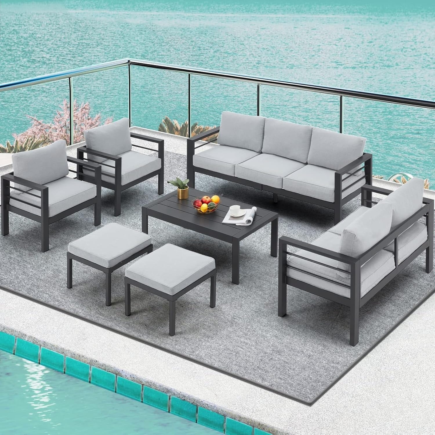 AECOJOY 7 Pieces Aluminum Patio Furniture Set Outdoor Conversation Set