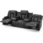 AECOJOY Recliner Sofa Manual RV Reclining Couch PU Home Theater Seating w/ Console