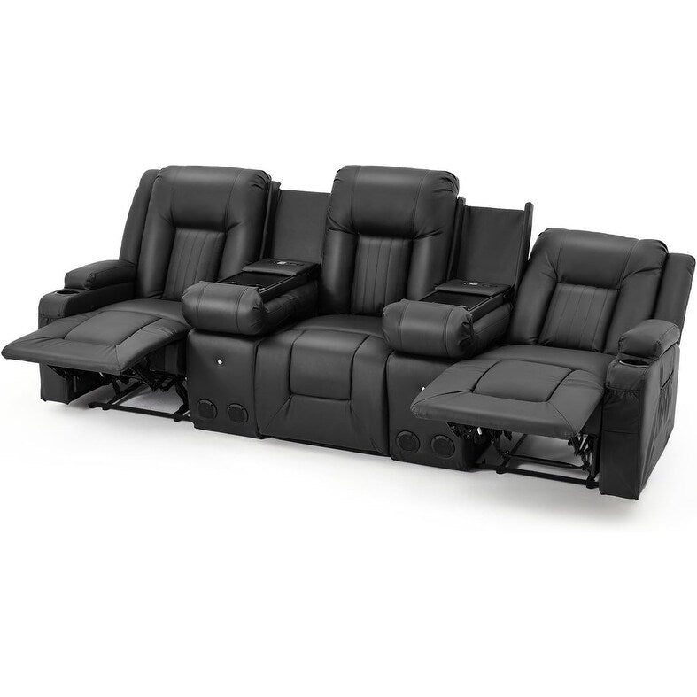 AECOJOY Recliner Sofa Manual RV Reclining Couch PU Home Theater Seating w/ Console