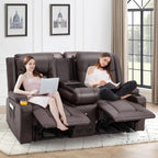 AECOJOY Recliner Sofa Manual RV Reclining Couch PU Home Theater Seating w/ Console