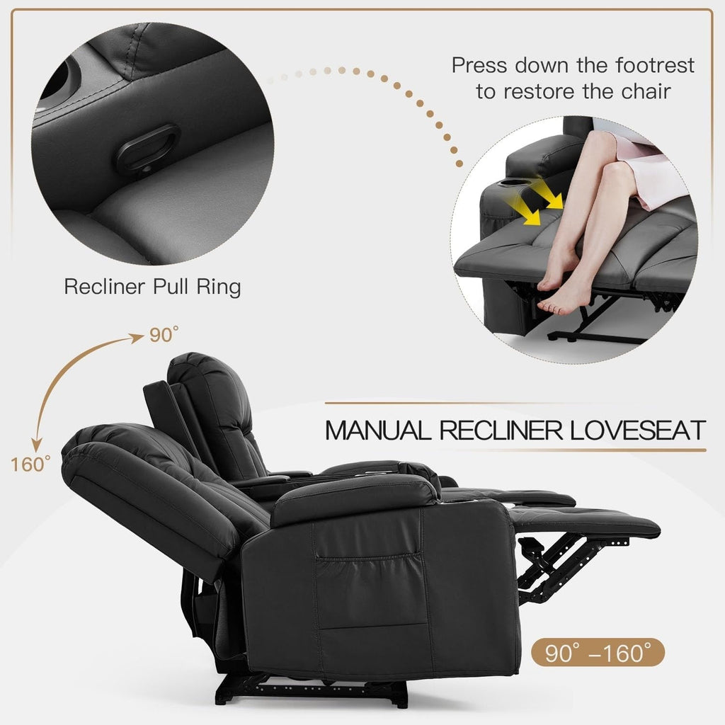 AECOJOY Recliner Sofa Manual RV Reclining Couch PU Home Theater Seating w/ Console