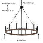 Acroma 12-light Farmhouse 40In Wagon Wheel Chandelier with UL - 40'' D x 138'' H