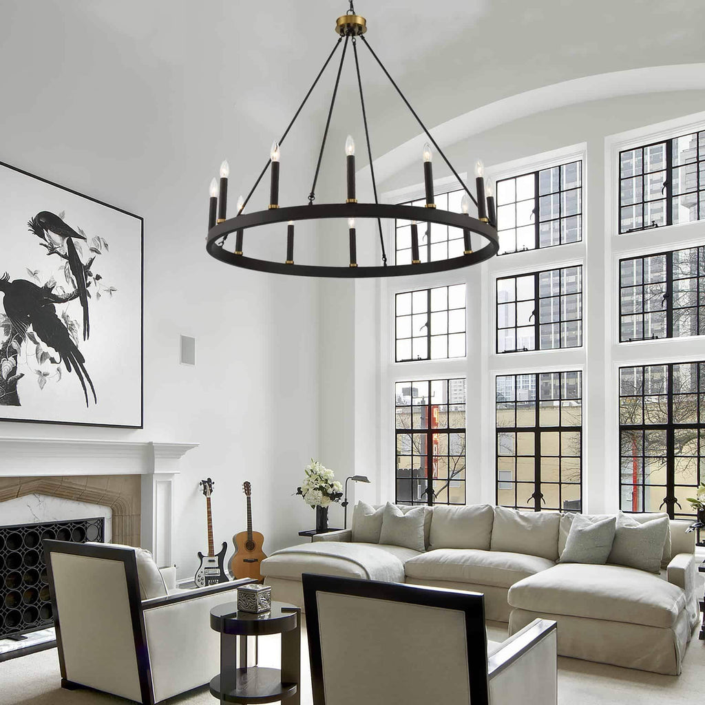 Acroma 12-light Farmhouse 40In Wagon Wheel Chandelier with UL - 40'' D x 138'' H