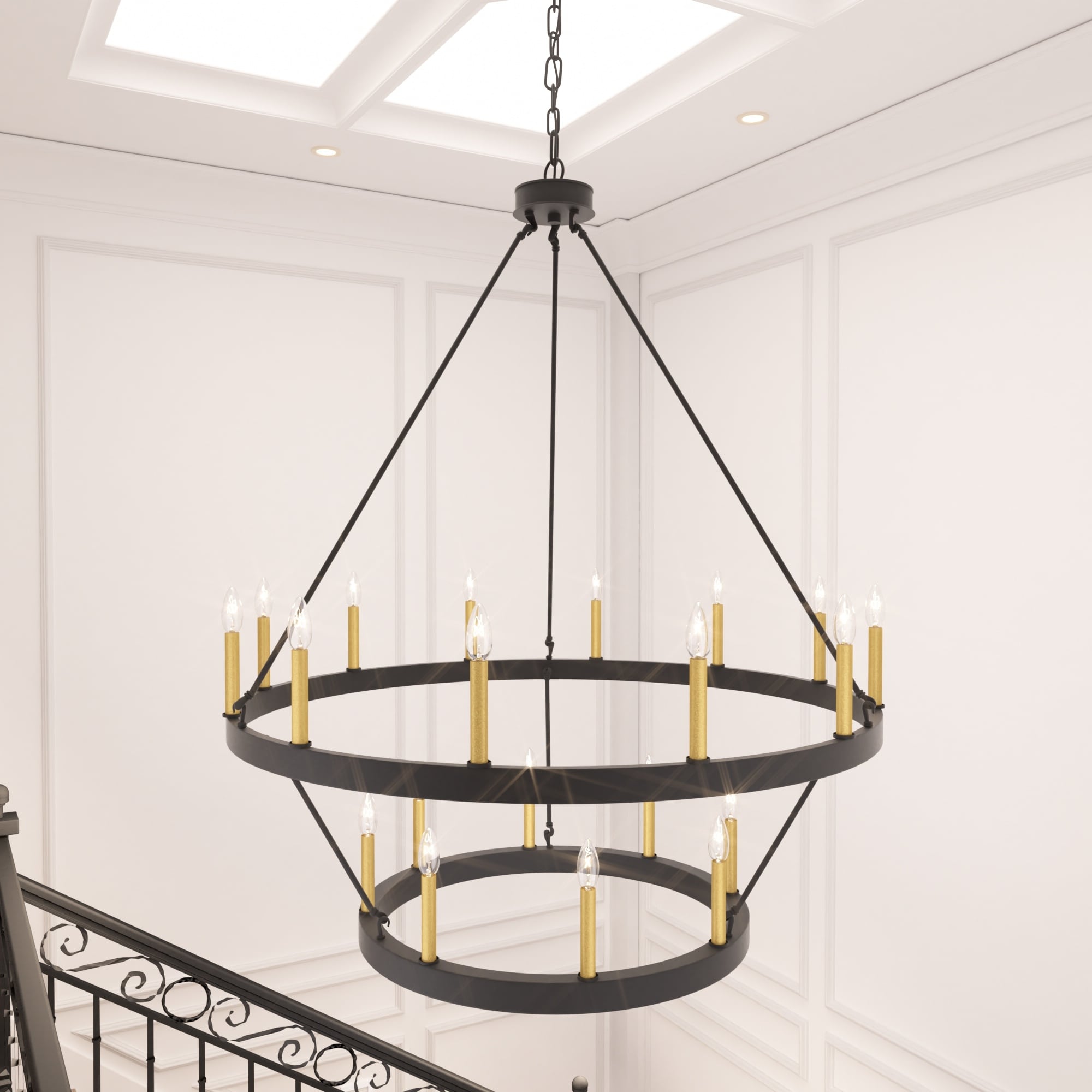 Acroma 20-light Modern Farmhouse 40In Round Wagon Wheel Chandelier with UL