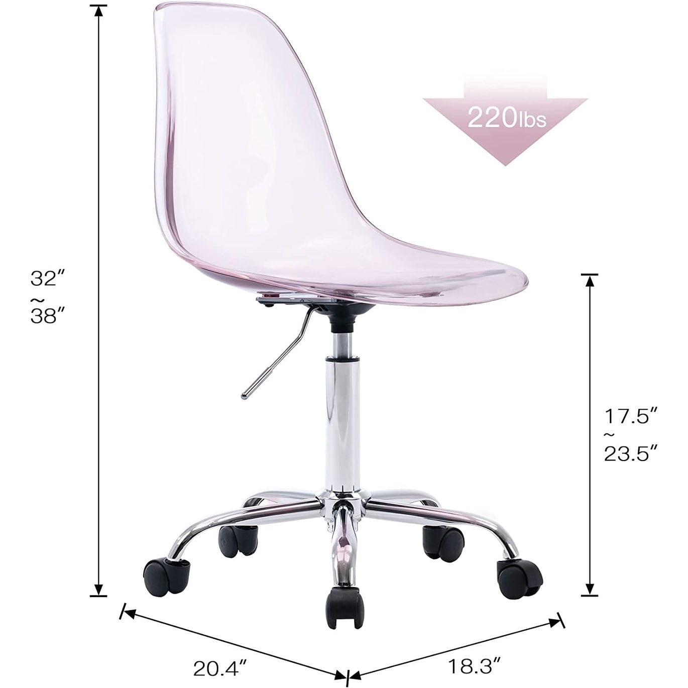 Acrylic Swivel adjustable height Armless Home office Rolling Chair