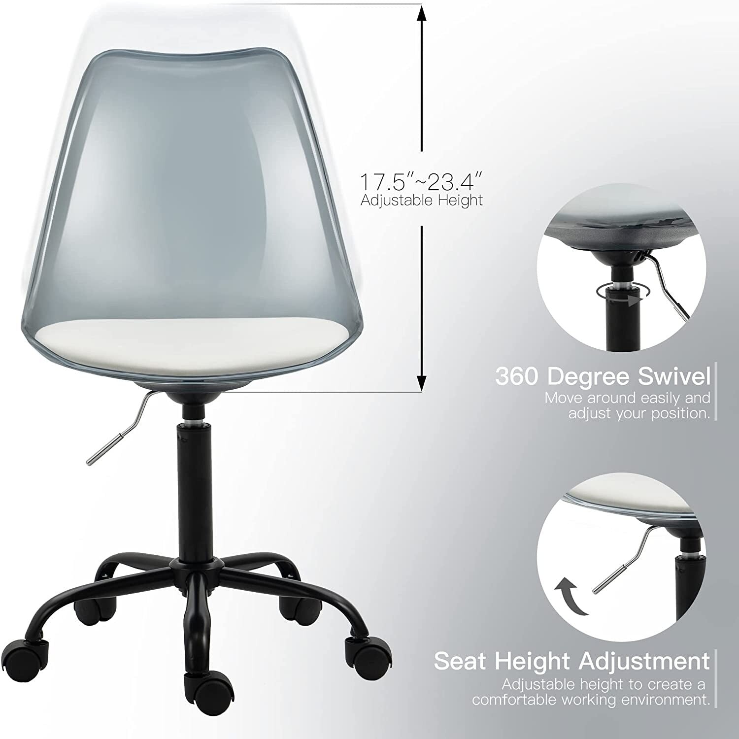 Acrylic Swivel adjustable height Armless Home office Rolling Chair