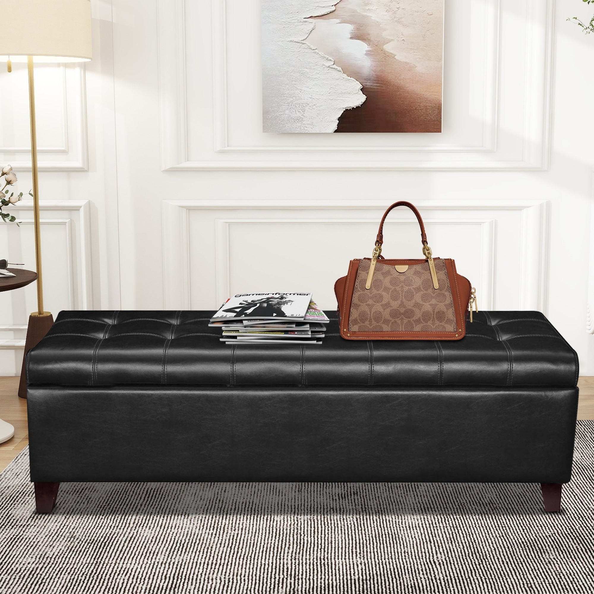 Adeco 50 Bonded Leather Storage Ottoman Bench