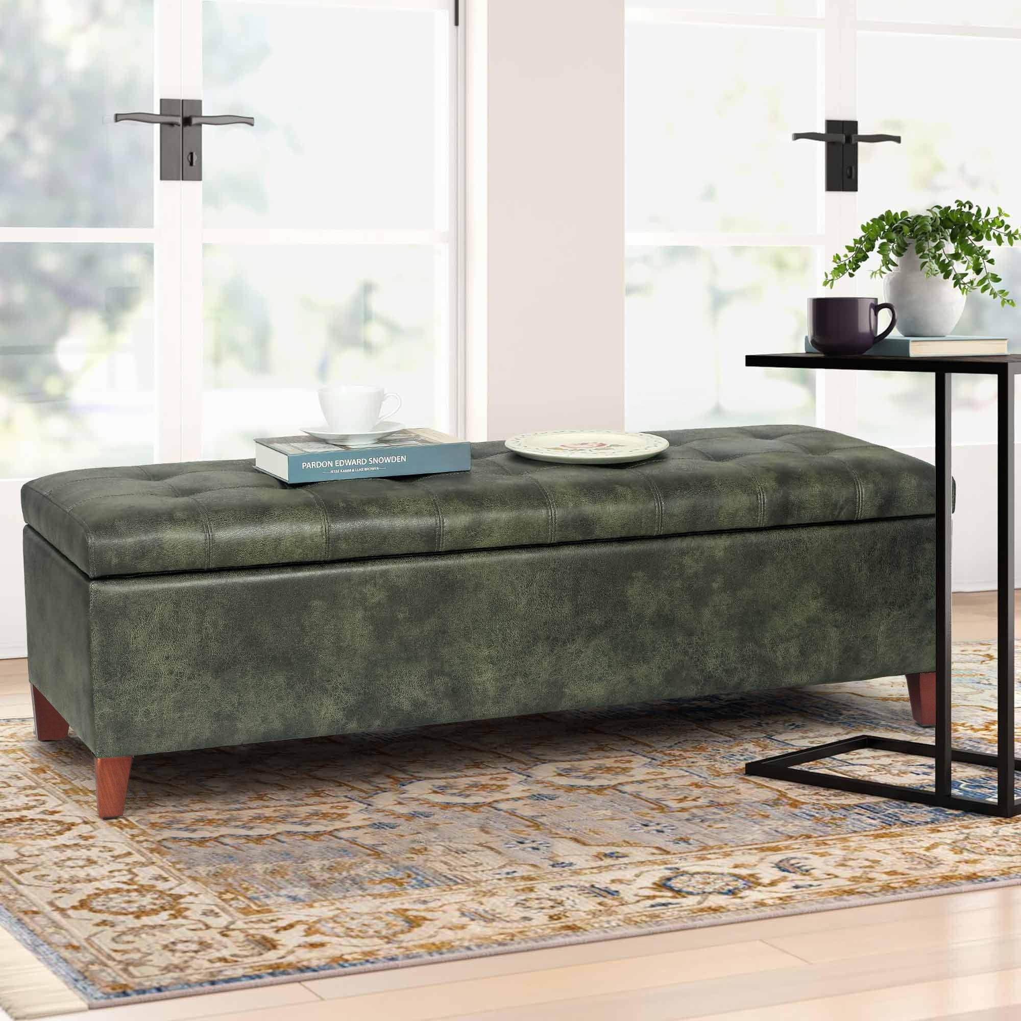 Adeco 50 Bonded Leather Storage Ottoman Bench