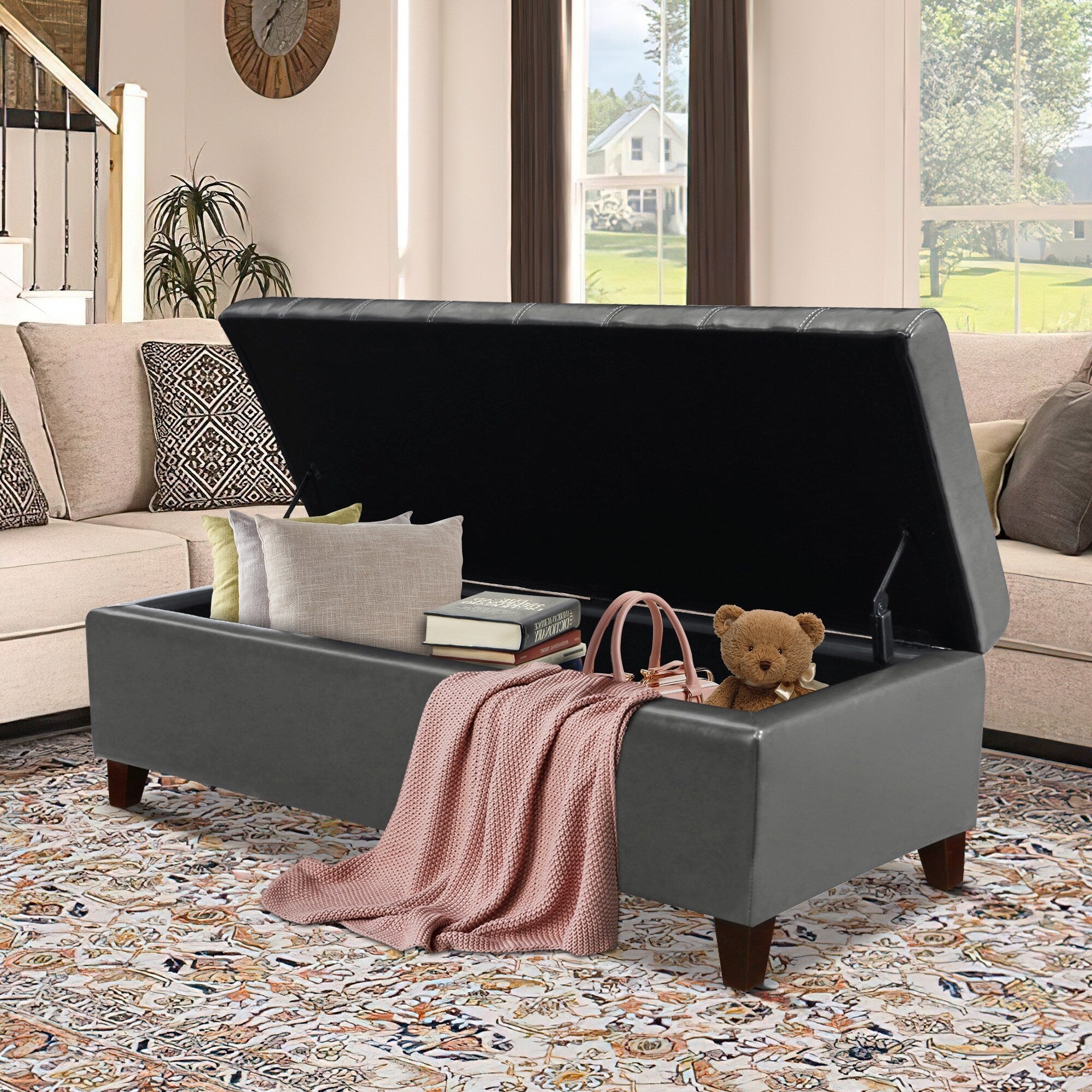 Adeco 50 Bonded Leather Storage Ottoman Bench