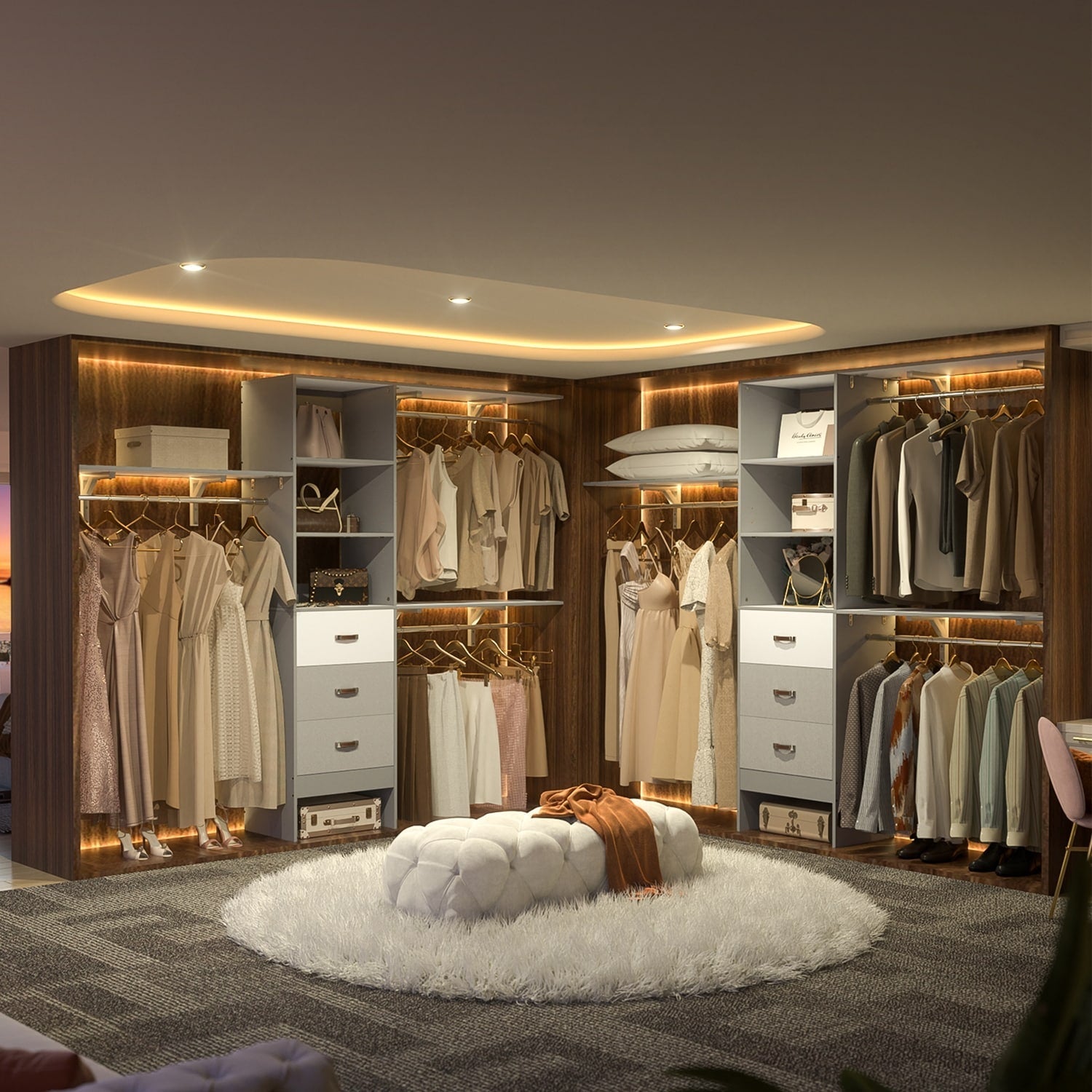 Rackcog 120'' Adjustable Closet Organizer with Drawers, Closet System with DIY Shelves for Reach-in and Walk-in Closet