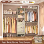 Rackcog 120'' Adjustable Closet Organizer with Drawers, Closet System with DIY Shelves for Reach-in and Walk-in Closet