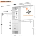 Rackcog 120'' Adjustable Closet Organizer with Drawers, Closet System with DIY Shelves for Reach-in and Walk-in Closet