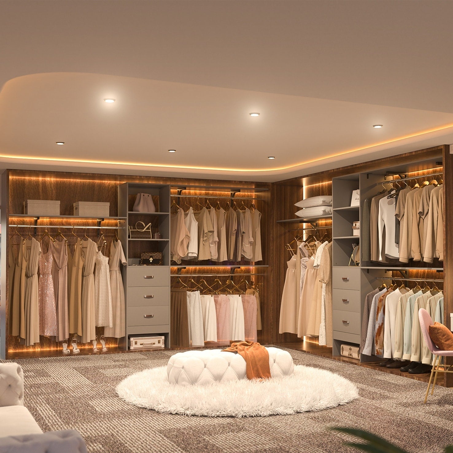 Rackcog 120'' Adjustable Closet Organizer with Drawers, Closet System with DIY Shelves for Reach-in and Walk-in Closet