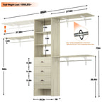Rackcog 120'' Adjustable Closet Organizer with Drawers, Closet System with DIY Shelves for Reach-in and Walk-in Closet