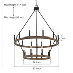 Acroma 20-light Modern Farmhouse 40In Round Wagon Wheel Chandelier with UL