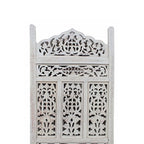 Aesthetically Carved 4 Panel Wooden Partition Screen/Room Divider, Distressed White