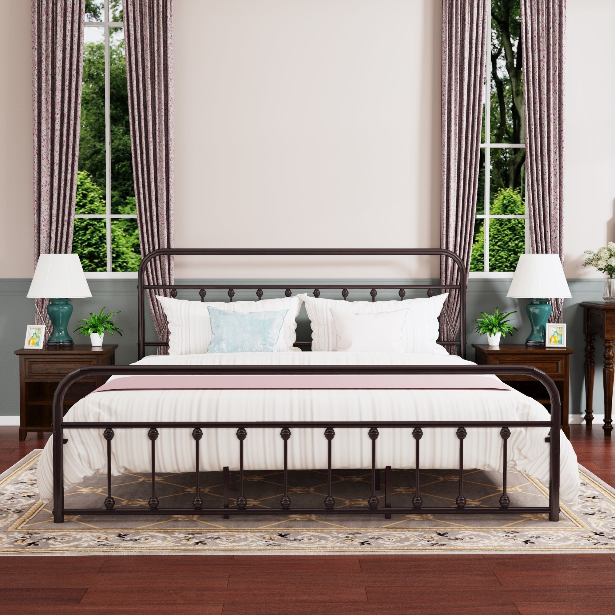 Alazyhome Simple Vintage Metal Platform Bed Frame, Easy-Assembly