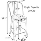 Andeworld farmhouse bar stools ,counter height bar stools set of 4 - Set of 4