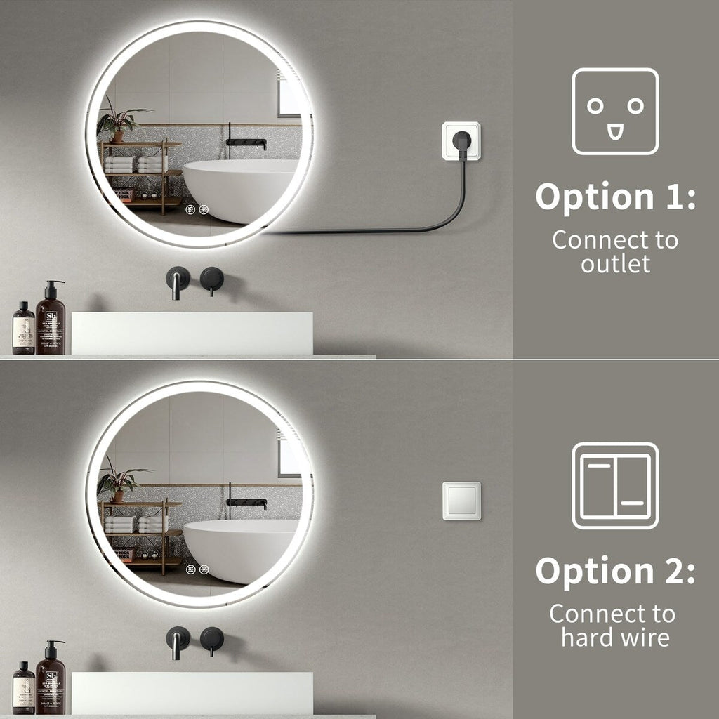 LED Lighted Dimmable Anti Fog Frameless Rounded Vanity Mirror