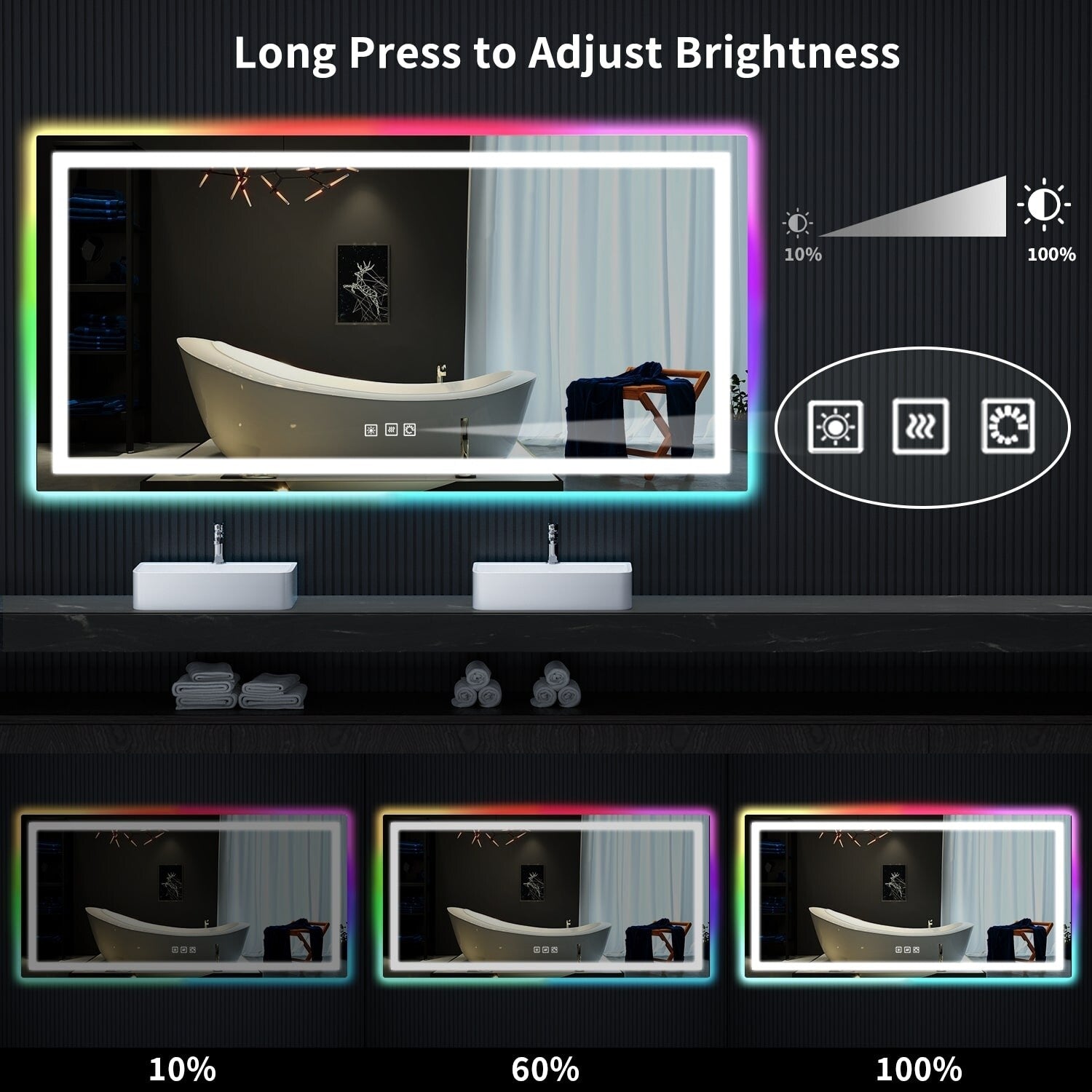 Anti-Fog RGB Backlit & LED Frontlit Bathroom Mirror