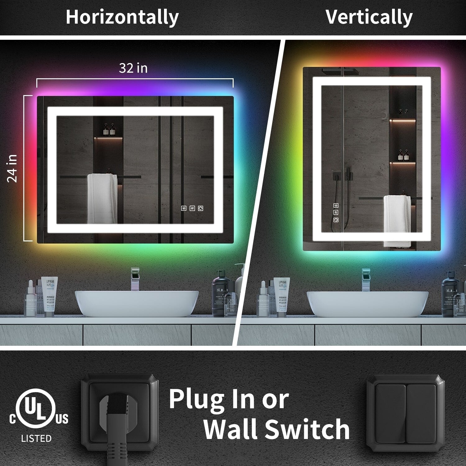 Anti-Fog RGB Backlit & LED Frontlit Bathroom Mirror