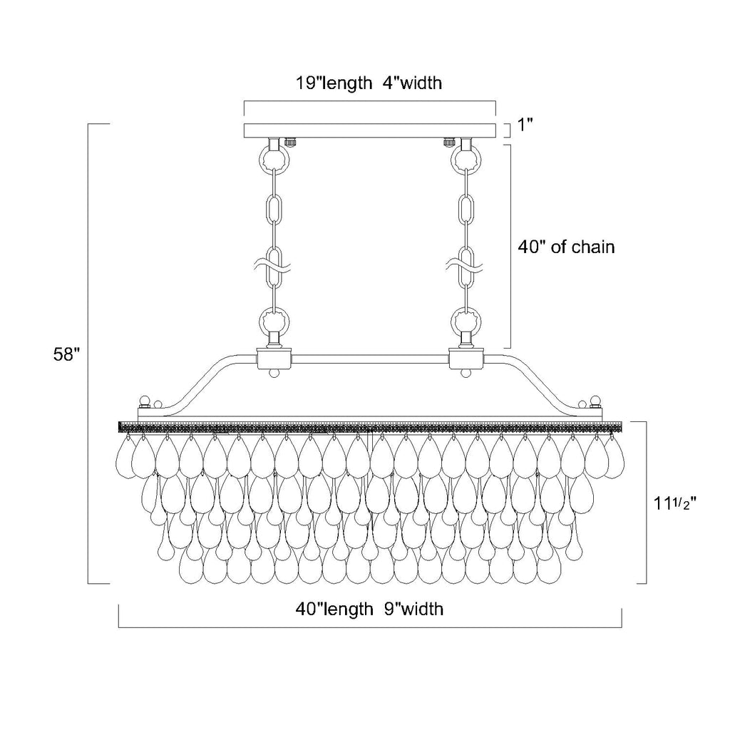 Antique Bronze 6-Light Rectangular Kitchen Island Lighting with Crystal Hanging - Antique Bronze