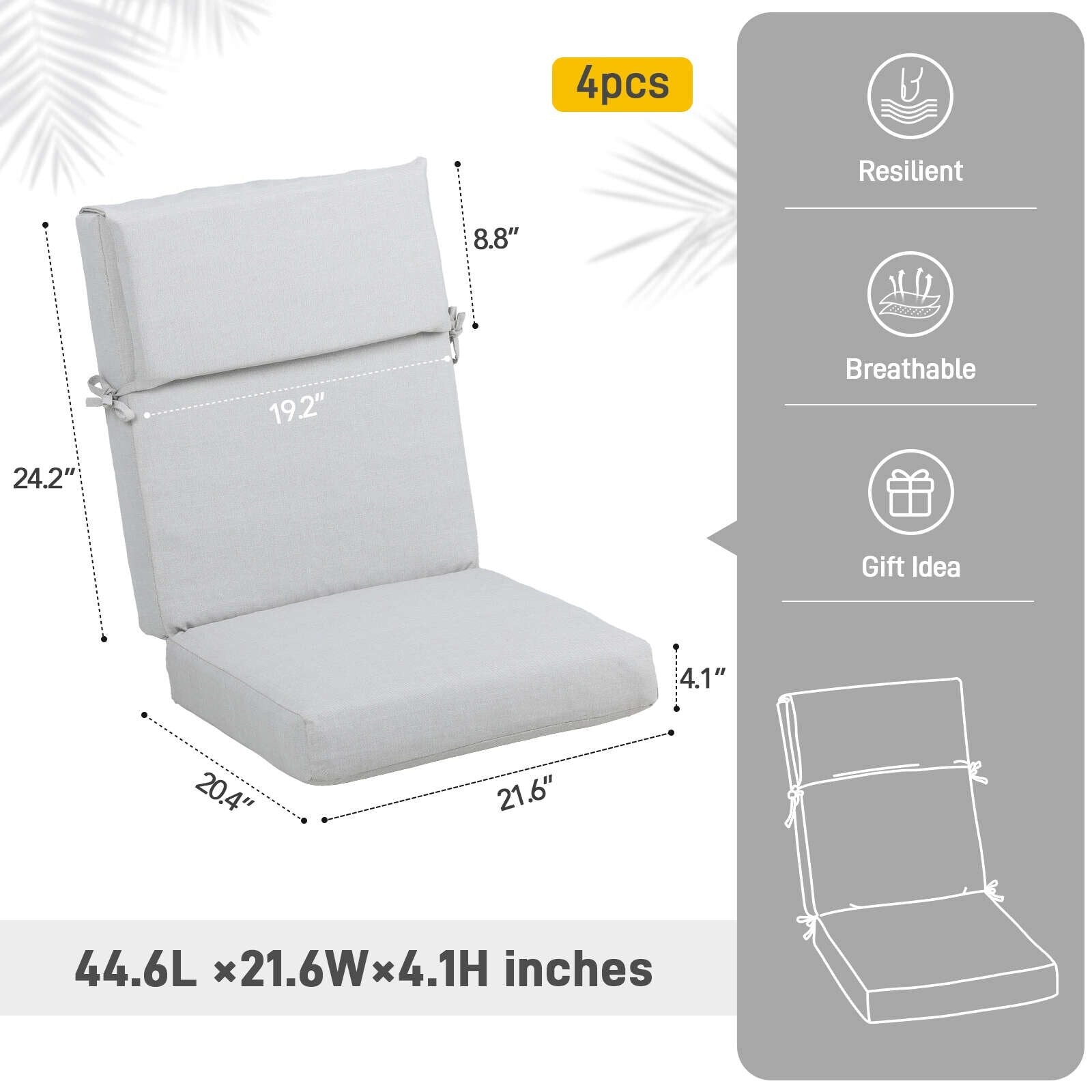 Aoodor Patio High Back Chair Cushions Set of 4, 46x21x4 Inches(Only Cushions)