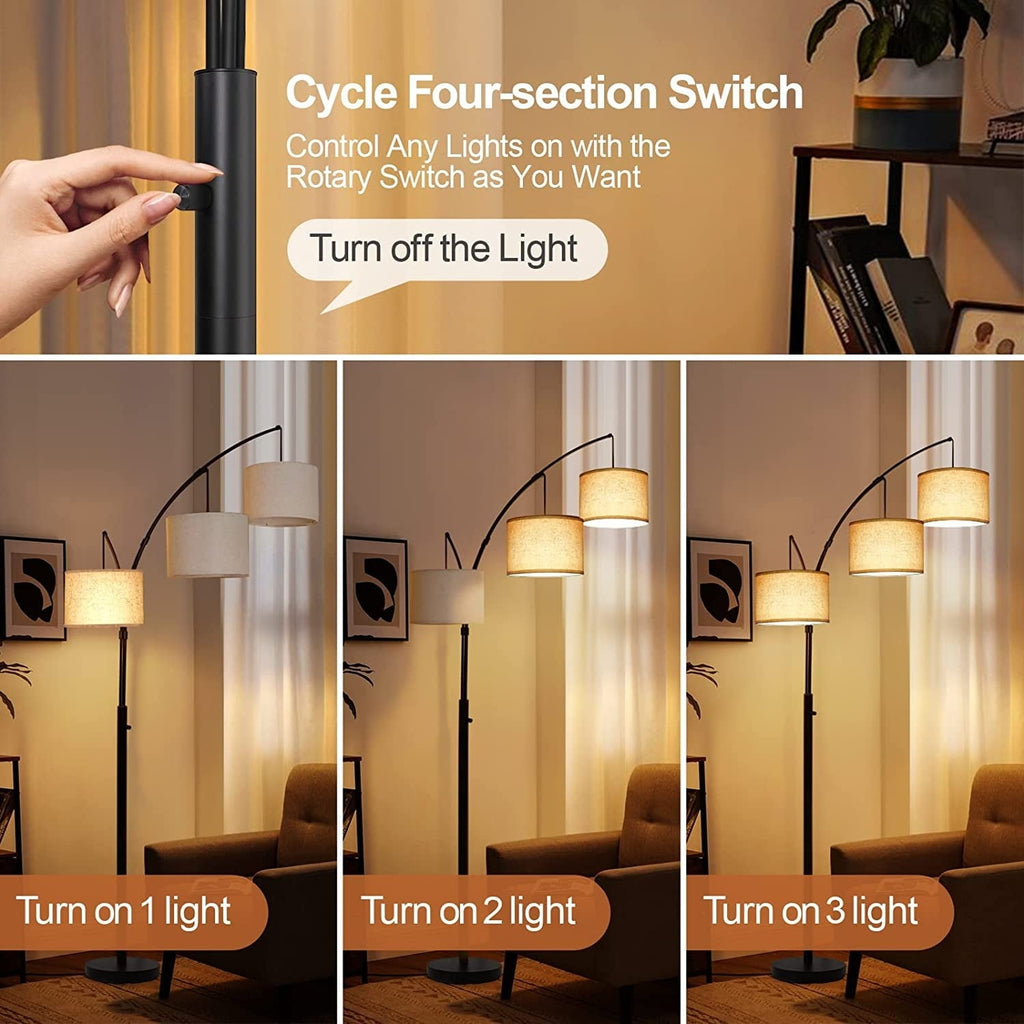 Arc LED Floor Lamp Dimmable Modern Black 3 Light Arched Tall Floor Lamp