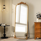 Arched Full Length Mirror with Baroque Flower Design