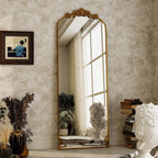 Arched Full Length Mirror with Baroque Flower Design