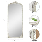 Arched Full-Length Solid Wood Carving Floor Mirror