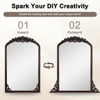 Arched Full-Length Solid Wood Carving Floor Mirror