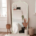 Arched Full-Length Solid Wood Carving Floor Mirror