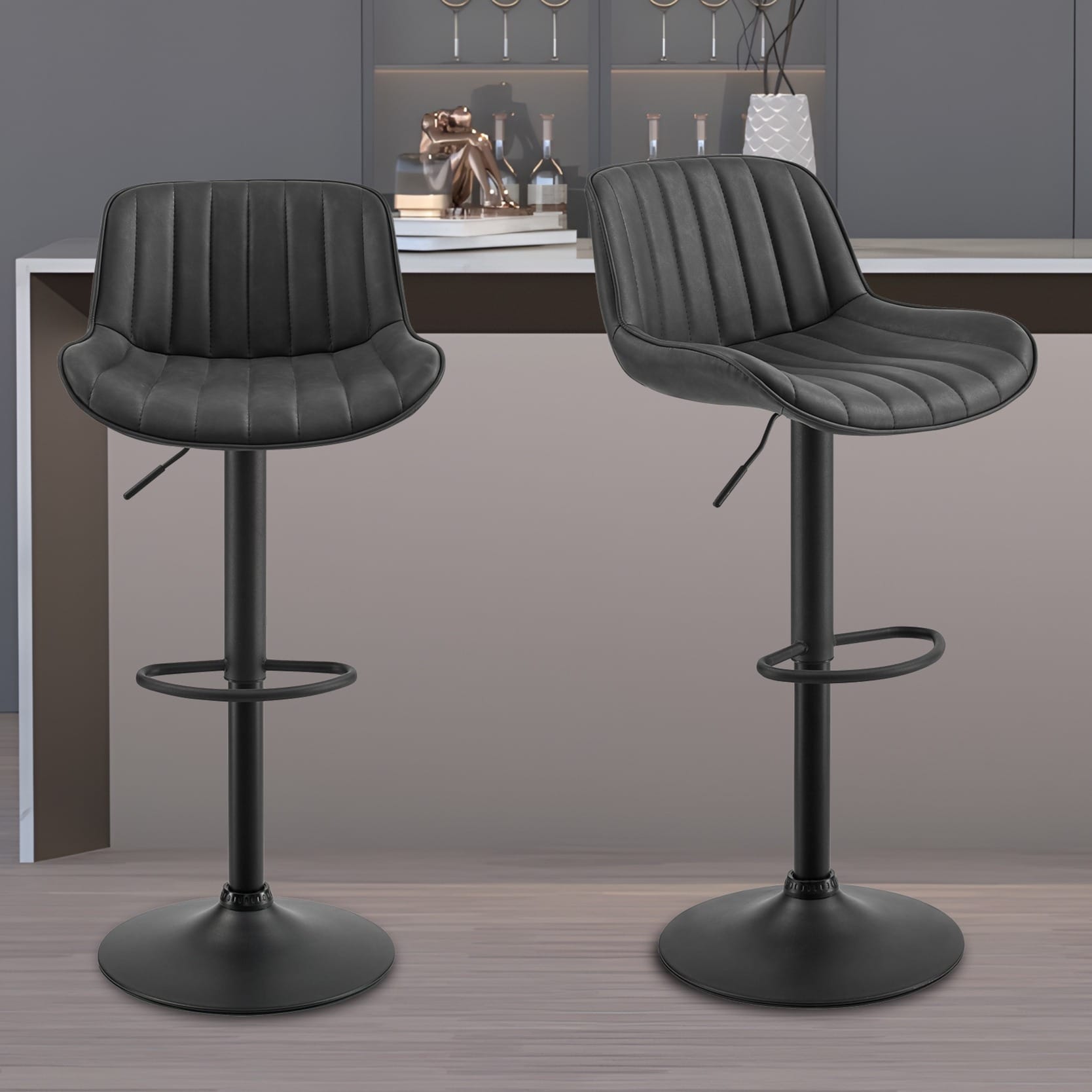 Art Leon Adjustable Height Swivel Barstool, Set of 2