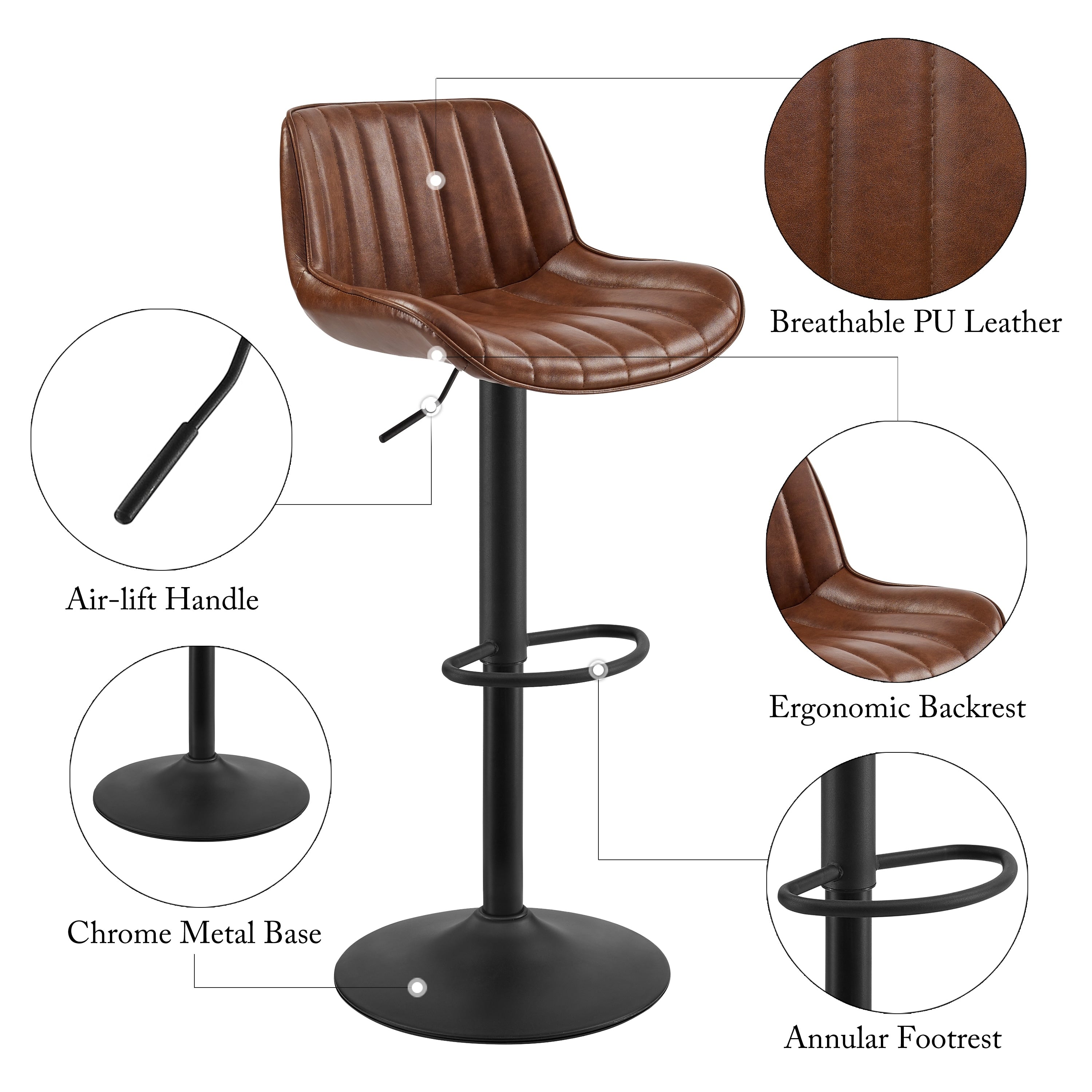 Art Leon Adjustable Height Swivel Barstool, Set of 2