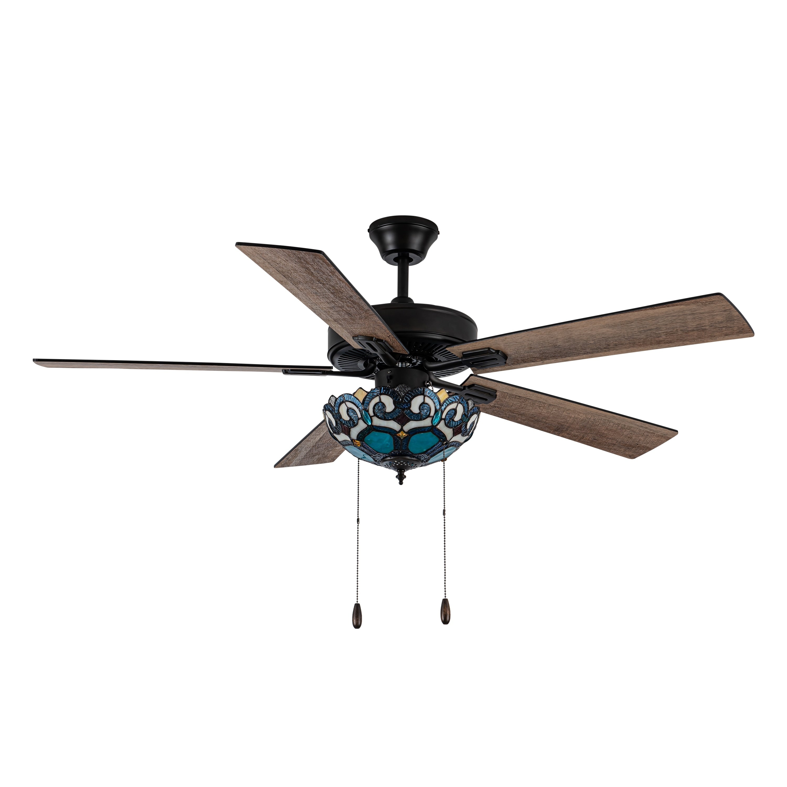 Astrid River of Goods Multicolored Oil-Rubbed Bronze and Stained Glass 3-Light 52-Inch Ceiling Fan - 52 x 52 x 14.75/19.75