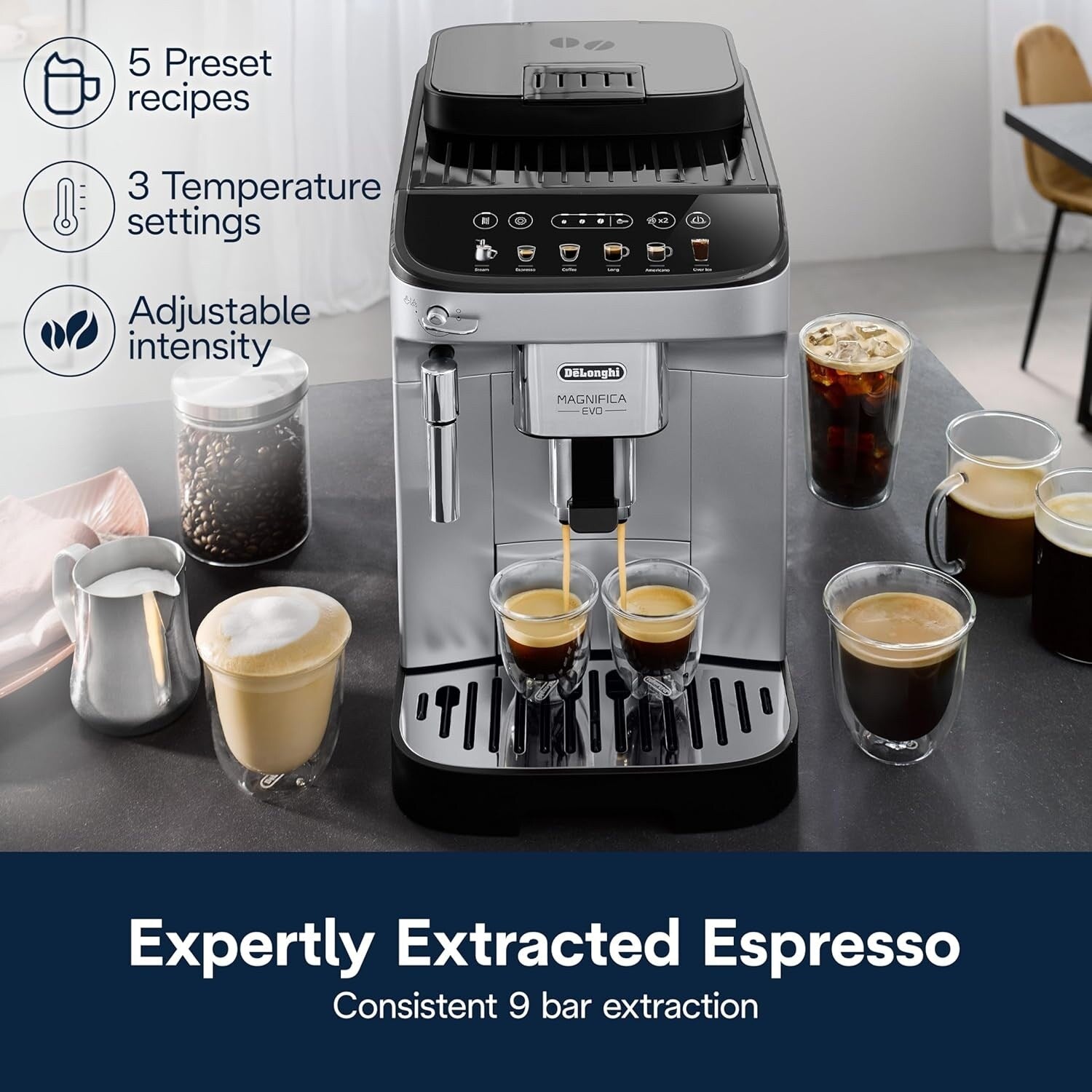 Automatic Espresso Machine with Manual Frother, Built-in Grinder, ECAM29043SB