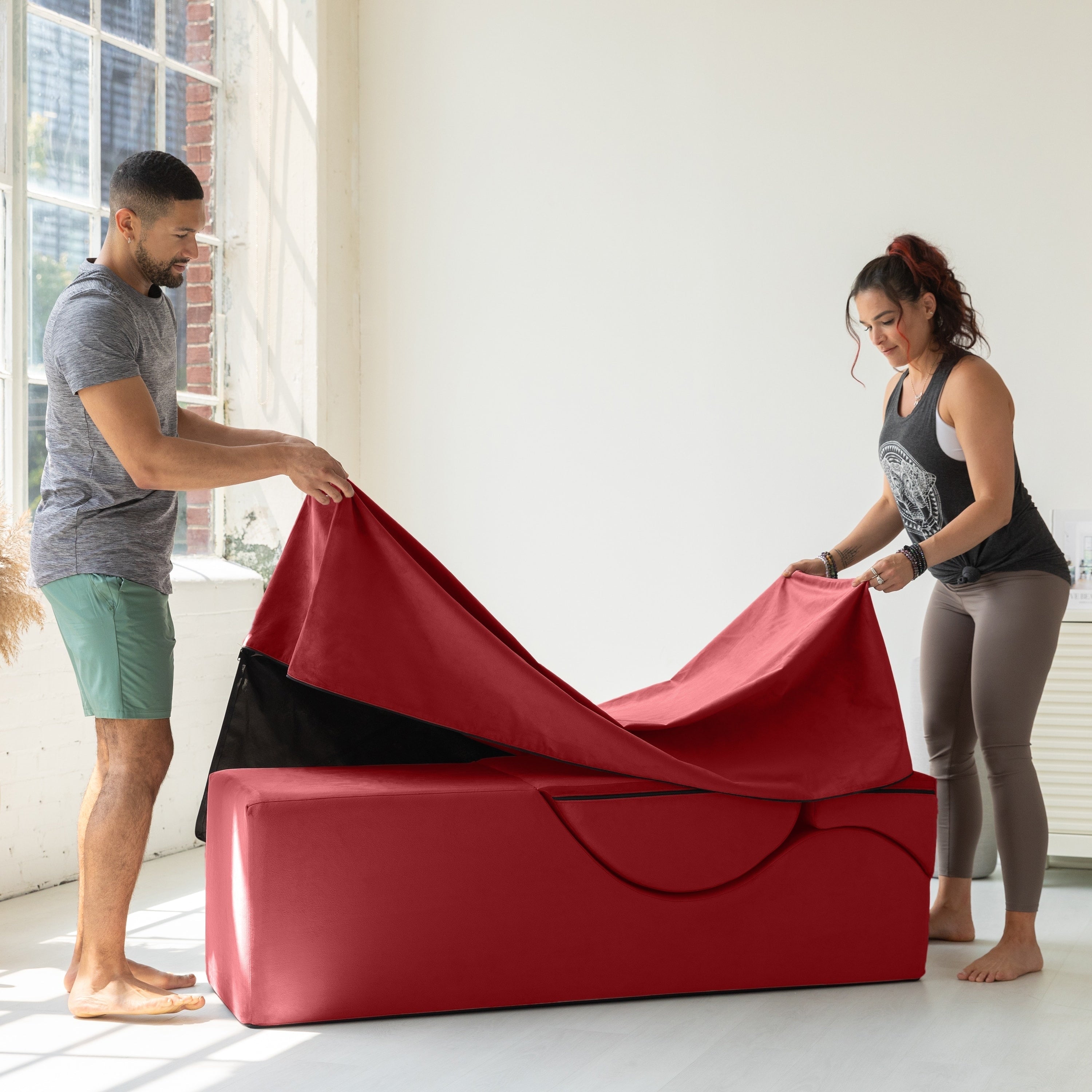 Avana Kami Convertible Chaise / Yoga & Massage - 2-In-1 Ottoman with Concealed Fold Out Yoga Lounge Chair, Microvelvet - N/A