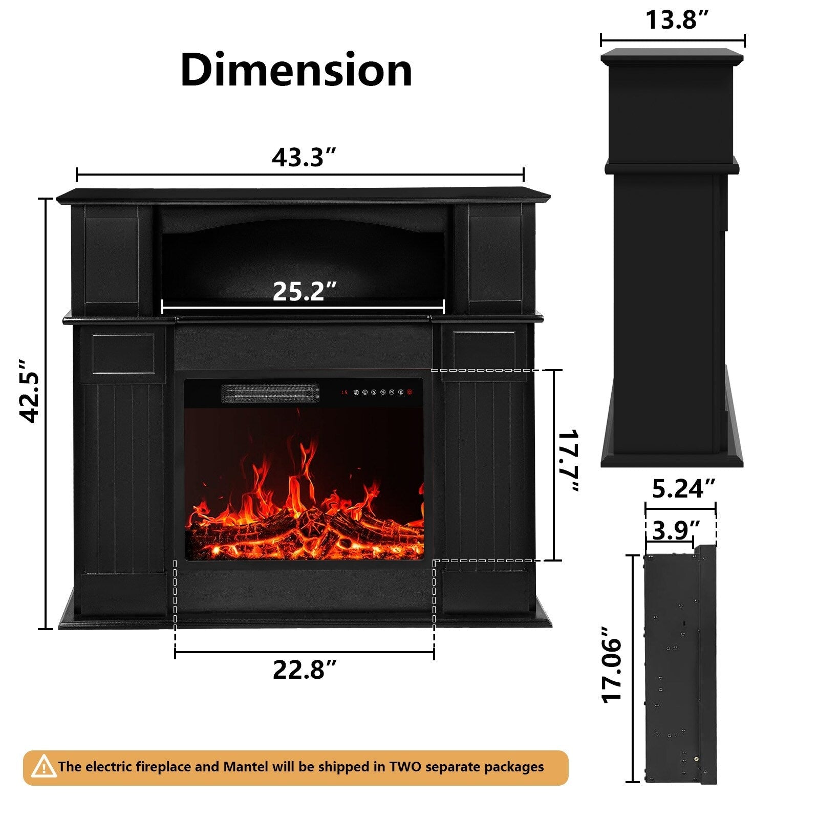 BOSSIN 43 Electric Fireplace with Mantel, 23 inch Electric Fireplace Insert,Freestanding TV Stand with Fireplace Wooden Firebox