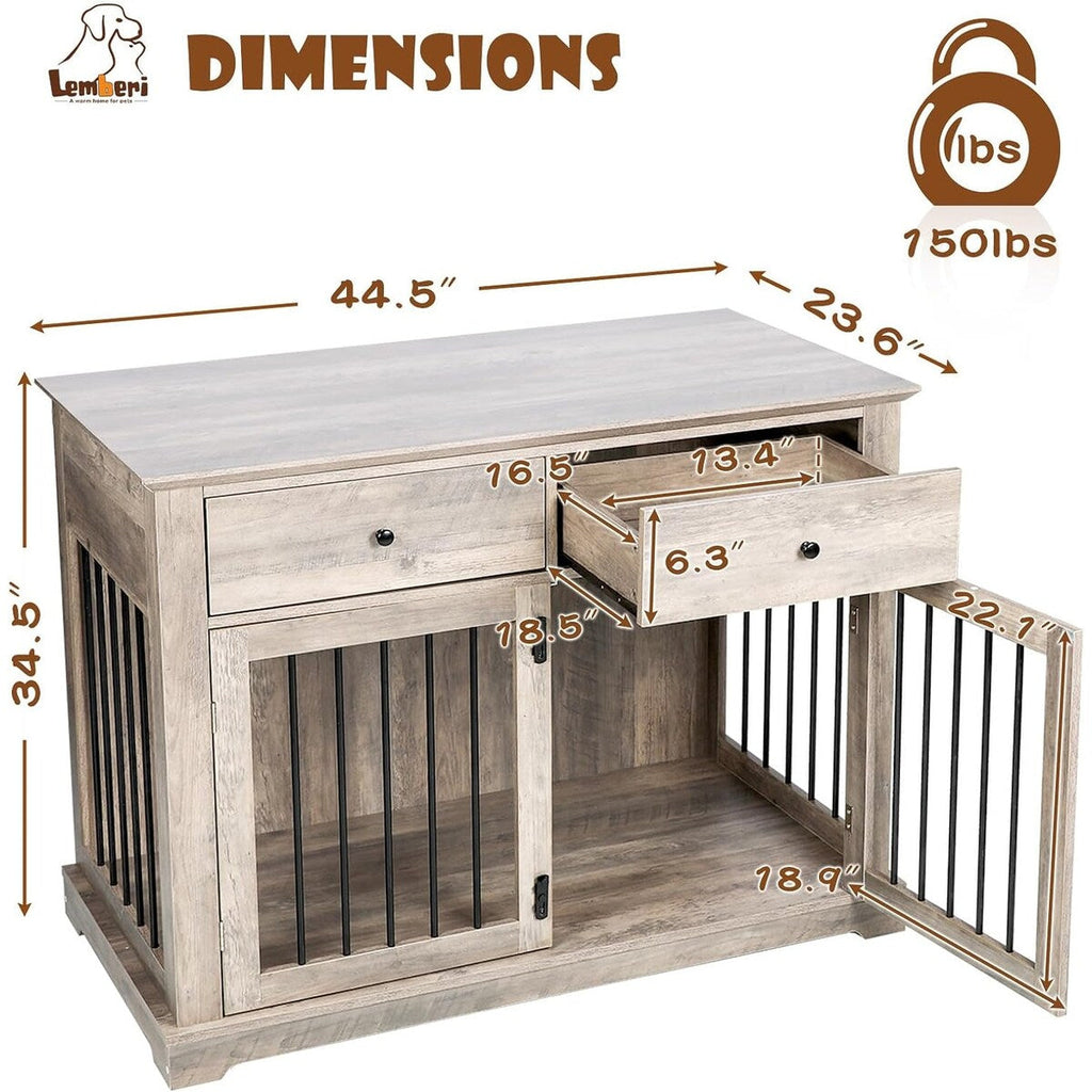BOSSIN 44 Inch Large Dog Crate Furniture, Wooden Dog Kennel End Table with Storage Drawers, Decorative Pet Crates Dog House